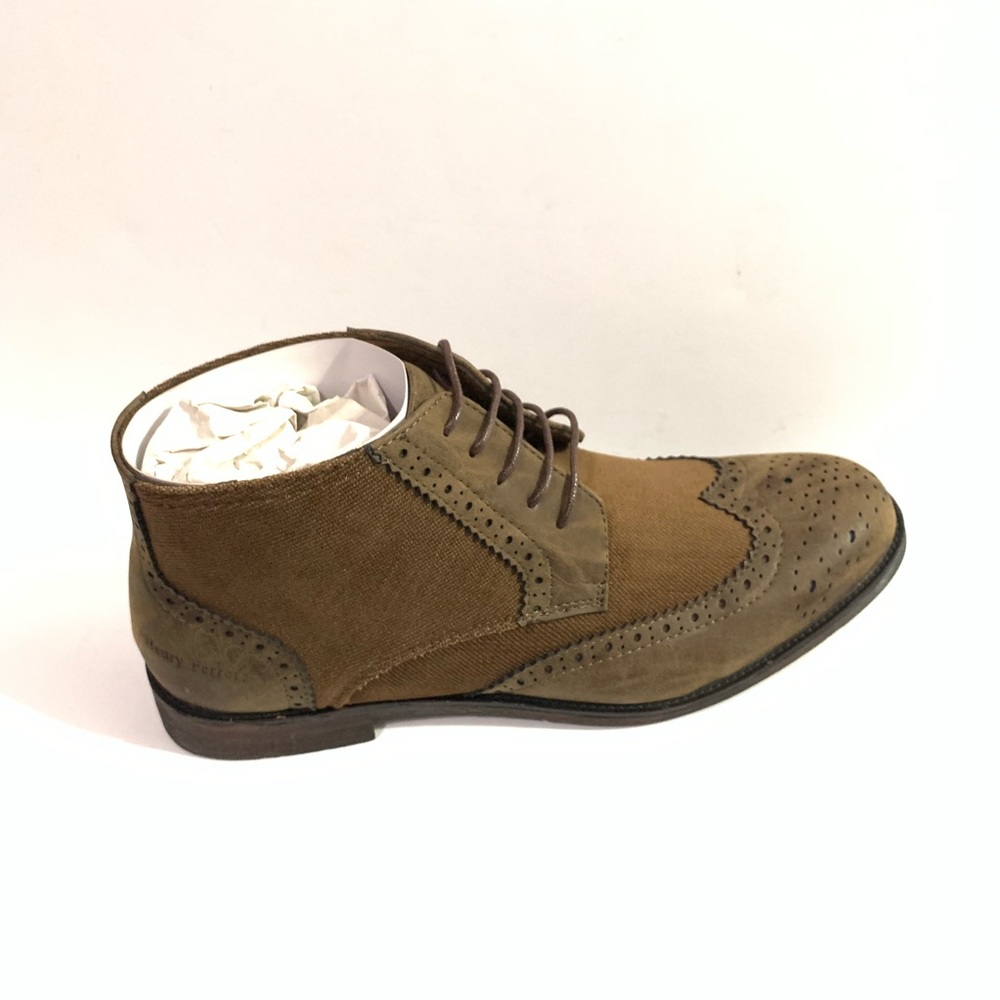 Henry Ferrera Lace Denim Wing Tip Oxford Boots - Picture 2 of 8